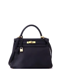 Pre-Owned HERMES Kelly 28 Handbag Black Clemence with Gold Hardware