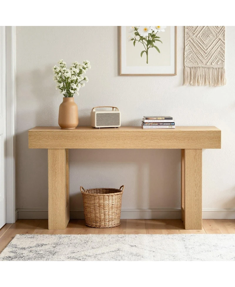Gouun 63 Inch Farmhouse Console Table with Shelf and Hidden Storage