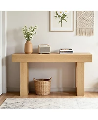 Gouun 63 Inch Farmhouse Console Table with Shelf and Hidden Storage