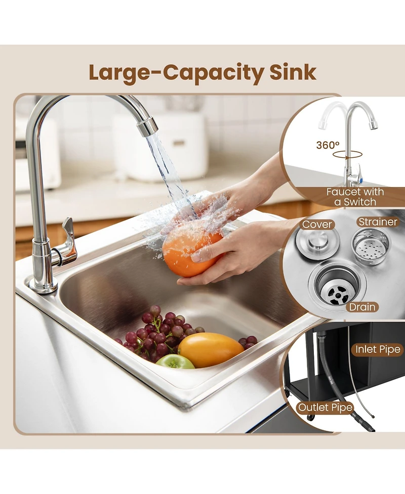 Sugift 56 in Outdoor Grill Table with Sink and Stainless Steel Top