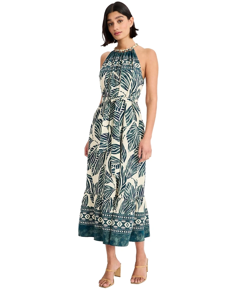 Maggy London Women's Halter Neck Printed Midi Dress
