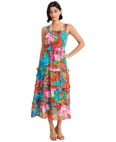 Maggy London Women's Sleeveless Tiered Midi Dress