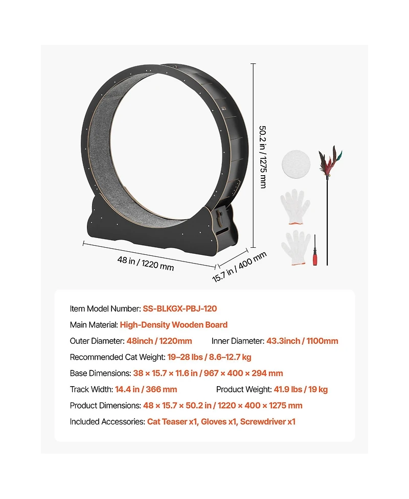 Zeus and Ruta 48 Inch Cat Exercise Wheel for Indoor Cats up to 28 lbs Carpeted Treadmill with Locking Mechanism