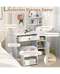 Gouun Vanity Desk with Lighted Mirror Storage Cabinet and Cushioned Stool