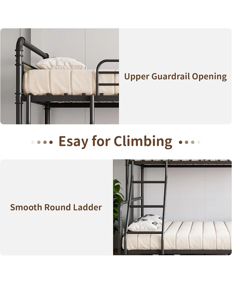 gaomon Over Full Metal Bunk Bed Heavy-Duty High Guardrail Ladder Underbed Storage No Box Spring Space-Saving