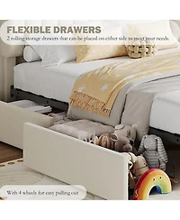 gaomon Bed Frame Storage Headboard 2 Drawers Boucle Upholstered Platform Bookcase Easy Assembly No Box Spring
