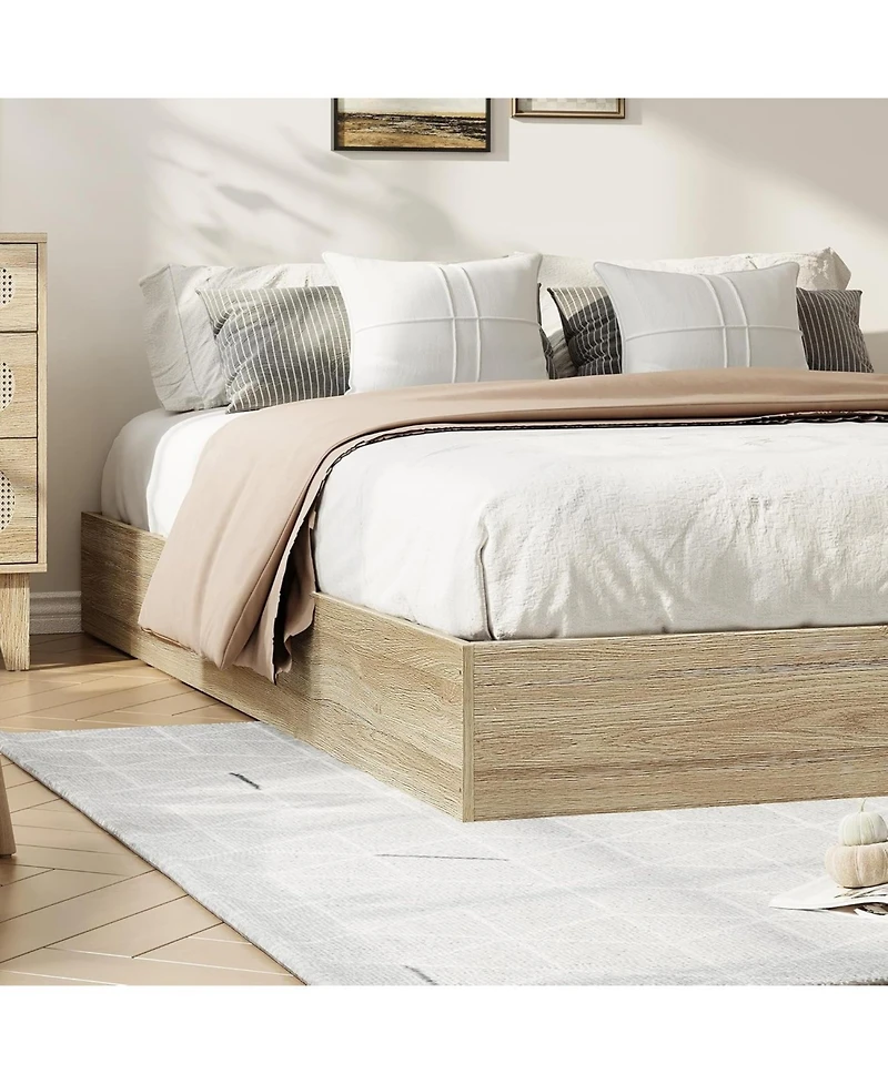 gaomon Wood Platform Bed Frame Sturdy Wooden Bed Slat Support No Box Spring Minimalist Floor-Standing Easy Assembly Burlywood
