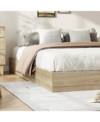 gaomon Wood Platform Bed Frame Sturdy Wooden Bed Slat Support No Box Spring Minimalist Floor-Standing Easy Assembly Burlywood