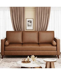 gaomon 81" Faux Leather Sofa, Mid-Century Modern 3-Seater Couch with Deep Seat and Removable Cover
