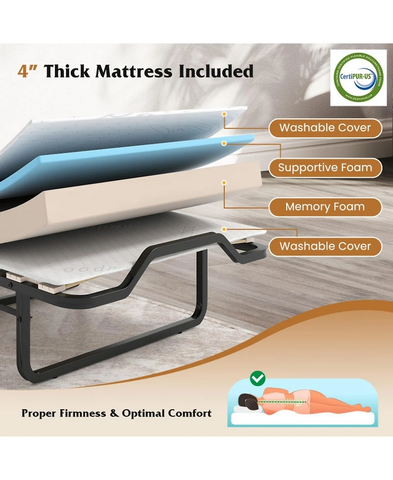 Gouun Cot Size Foldable Murphy Bed Cabinet with Lockable Wheels