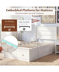Gouun Twin Solid Wood Platform Bed Frame with Storage Drawers and Headboard