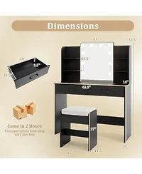 Gouun Makeup Vanity Set with Lighted Mirror Power Outlet and Cushioned Stool