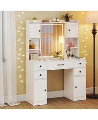 Gouun Makeup Vanity Desk with Led Lighted Mirror and Built-In Charging Station