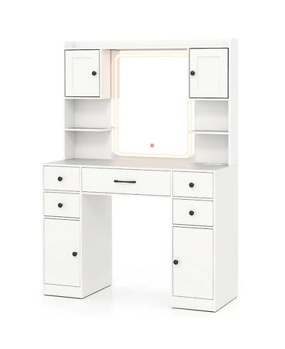 Gouun Makeup Vanity Desk with Led Lighted Mirror and Built-In Charging Station