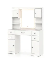 Gouun Makeup Vanity Desk with Led Lighted Mirror and Built-In Charging Station