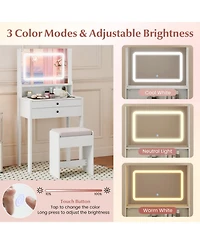 Gouun Small Vanity Desk with Lighted Mirror and Stool Set for Bedroom
