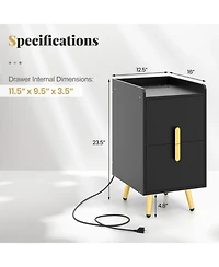 Gouun Nightstand with 2 Drawers and Usb Charging Ports