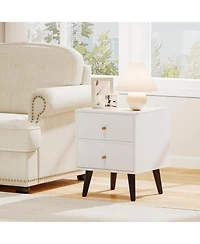 Gouun Mid-Century Modern 2-Drawer Nightstand with Golden Knobs