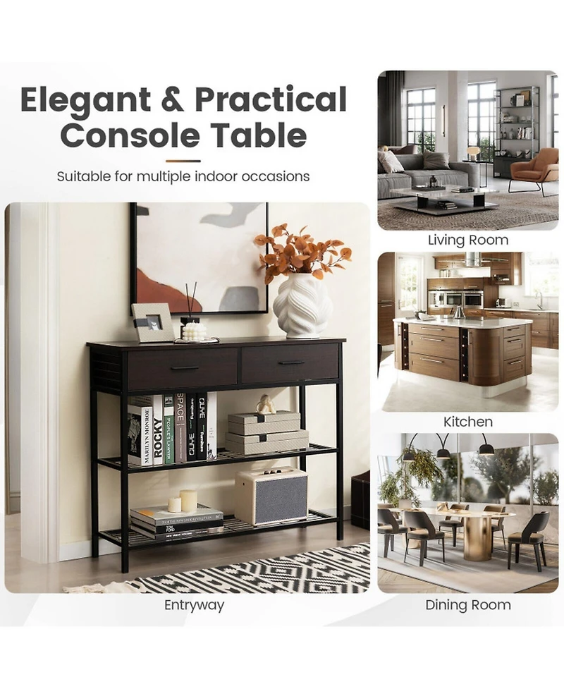 Gouun 39.5 in Narrow Entryway Console Table with 2 Drawers and Metal Shelves