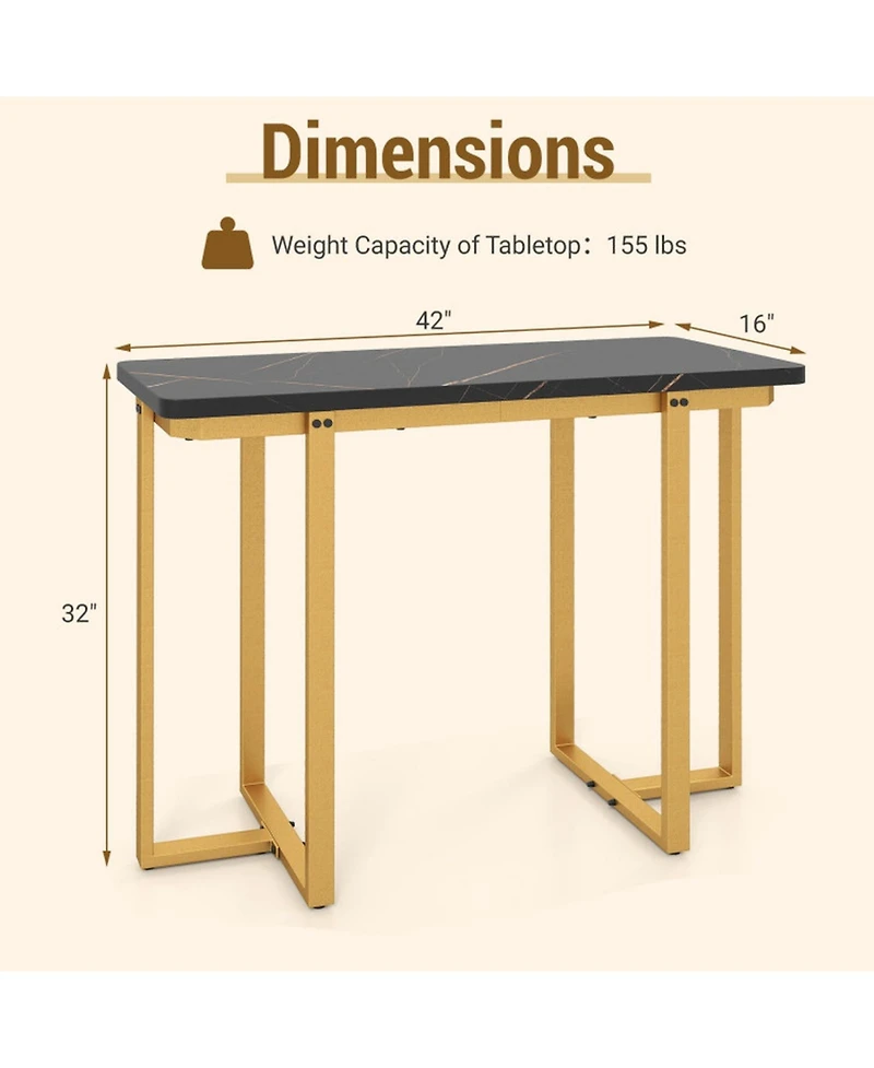 Gouun 42 in Faux Marble Console Table with Geometric Gold Metal Frame