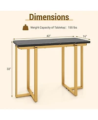 Gouun 42 in Faux Marble Console Table with Geometric Gold Metal Frame