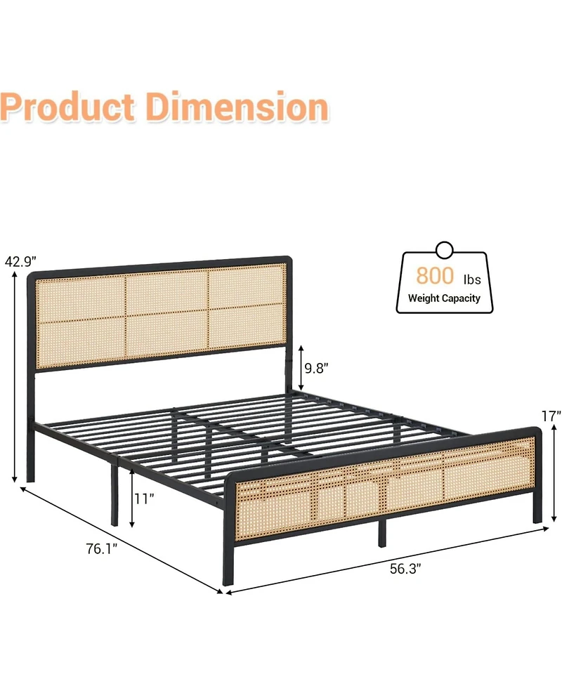 gaomon Bed Frame Rgb Led Lights Boho Metal Headboard Footboard Steel Slats Noise Free No Box Spring
