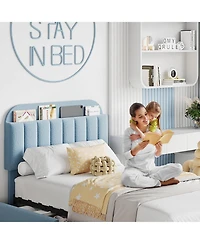 gaomonUpholstered Platform Bed with Storage Headboard and 2 Drawers- Boucle Fabric- Bookcase- Easy Assembly- No Box Spring Needed