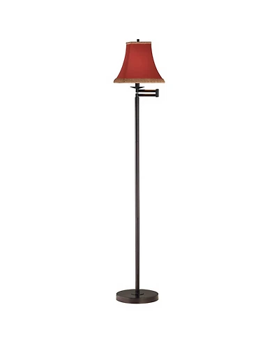 360 Lighting Swing Arm Floor Lamp 60.5" Tall Bronze Rust Fabric Shade with Gold Trim for Living Room Reading Bedroom Office