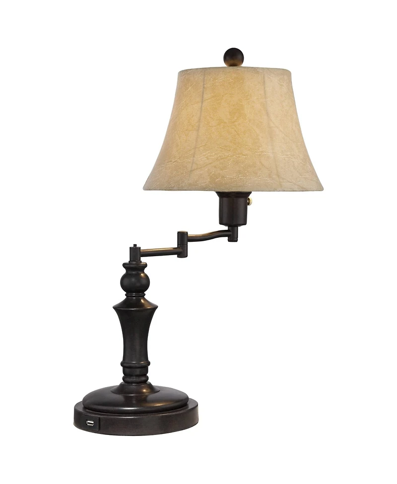 Regency Hill Traditional Swing Arm Desk Table Lamps 21.75" High Set of 2 with Usb Port Bronze Metal Faux Leather Shade for Living Room Bedroom