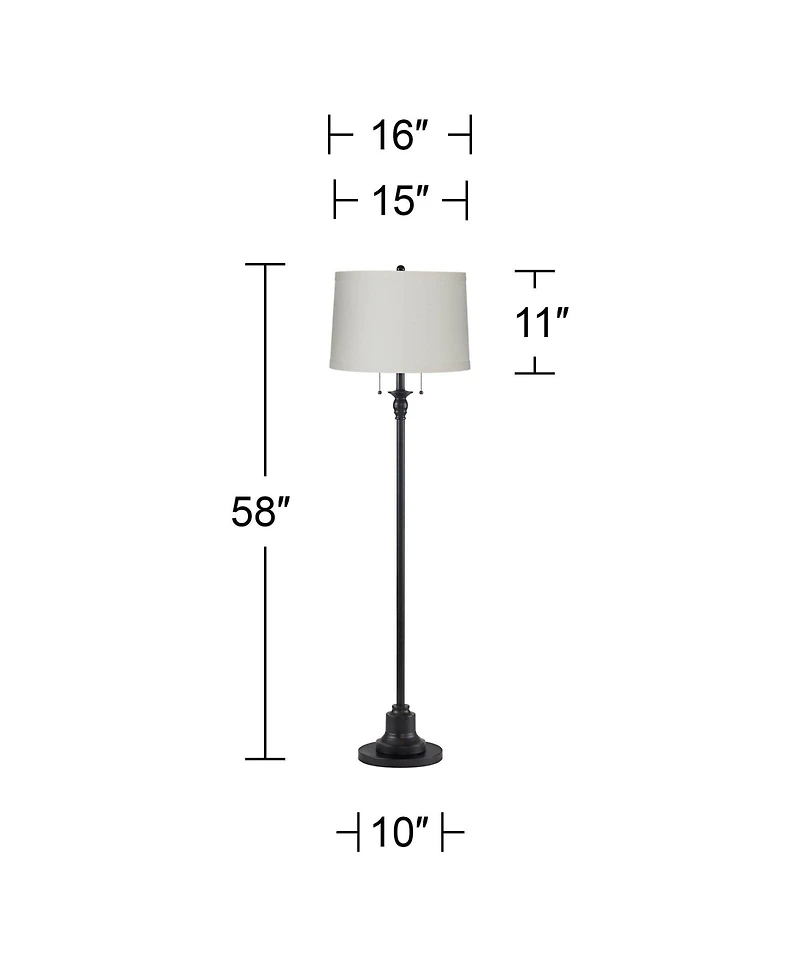 360 Lighting Dyna Traditional 58" Tall 2-Light Standing Floor Lamp Skinny Pole Pull Chain Finish Linen