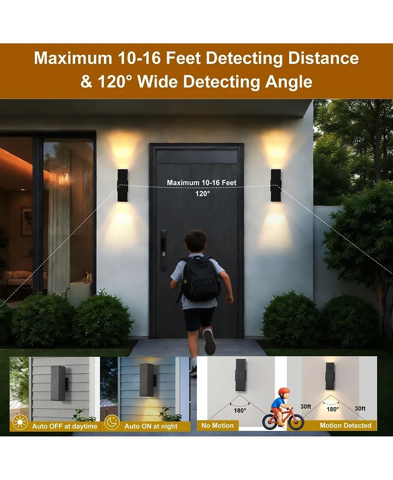 Busdays 2-Pack Dusk to Dawn Outdoor Wall Sconce, Square Sensor Light for Porch Patio Garage