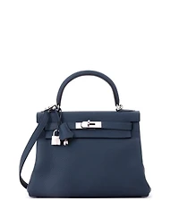 Pre-Owned HERMES Kelly 28 Handbag Green Clemence with Palladium Hardware