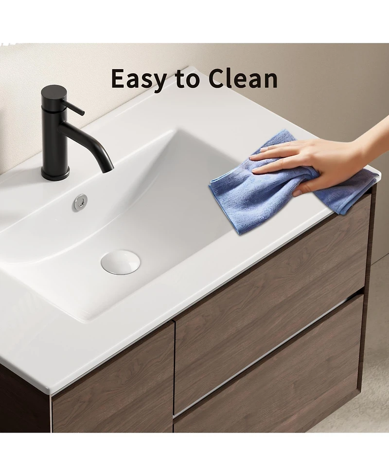 Busdays 24 inch Bathroom Vessel Sink, Ceramic Bathroom Vanity Sink Top with Overflow, No Drain Convenient for Storing Personal Items