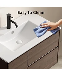 Busdays 24 inch Bathroom Vessel Sink, Ceramic Bathroom Vanity Sink Top with Overflow, No Drain Convenient for Storing Personal Items