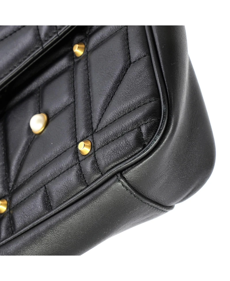 Pre-Owned Gucci Medium Pearly Gg Marmont Flap Bag Embellished Matelasse Leather