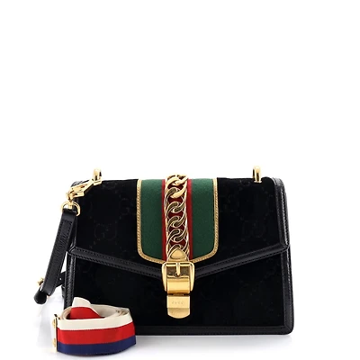 Pre-Owned Gucci Small Sylvie Shoulder Bag Gg Velvet