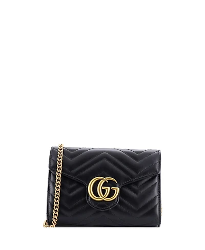 Pre-Owned Gucci Mini Gg Marmont Chain Wallet Matelasse Leather