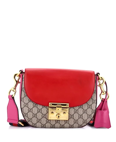 Pre-Owned Gucci Medium Padlock Saddle Shoulder Bag Gg Coated Canvas and Leather