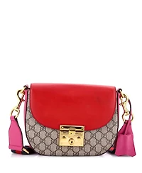 Pre-Owned Gucci Medium Padlock Saddle Shoulder Bag Gg Coated Canvas and Leather