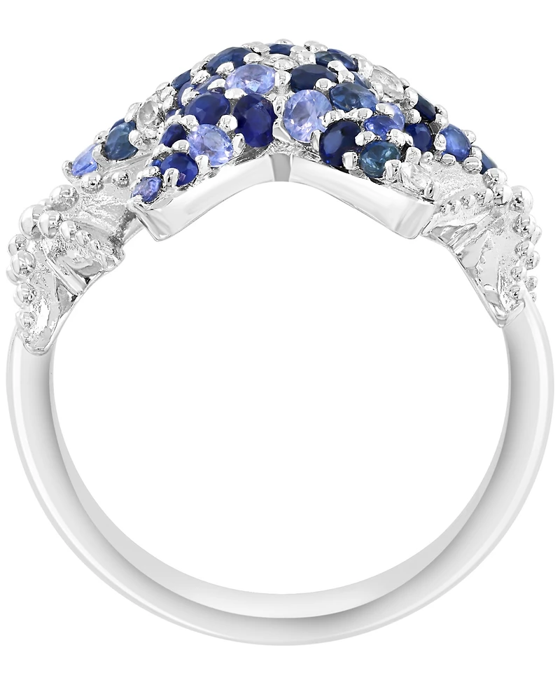 Effy Collection White Sapphire (1/4 ct. t.w.) & Blue Sapphire (1-1/5 ct. t.w.) Ring in Sterling Silver with White Rhodium