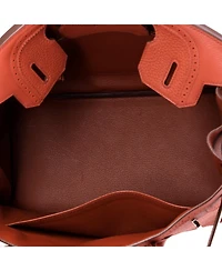 Pre-Owned HERMES Birkin 30 Handbag Orange Clemence and Evercolor with Palladium Hardware