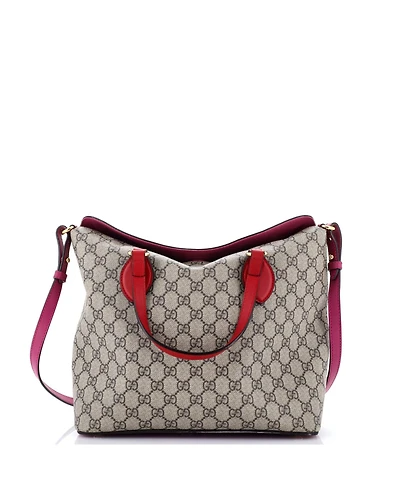 Pre-Owned Gucci Medium Signature Fold Over Tote Gg Coated Canvas with Leather