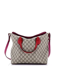 Pre-Owned Gucci Medium Signature Fold Over Tote Gg Coated Canvas with Leather