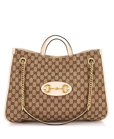 Pre-Owned Gucci Large Horsebit 1955 Chain Tote Gg Canvas with Leather