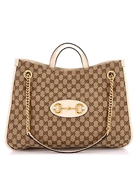 Pre-Owned Gucci Large Horsebit 1955 Chain Tote Gg Canvas with Leather