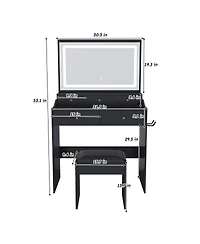 Rainsken Mirror Vanity Desk, Makeup Vanity Set with 5 Drawers, Power Outlet