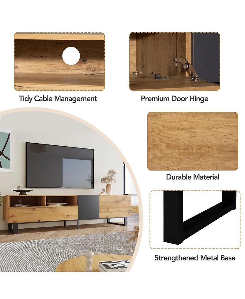 Rainsken Tv Stand Accommodates , Televisions, Wooden Entertainment Center Featuring Double Storage and Drop Down Door Design for Living Room