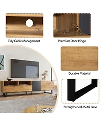 Rainsken Tv Stand Accommodates , Televisions, Wooden Entertainment Center Featuring Double Storage and Drop Down Door Design for Living Room