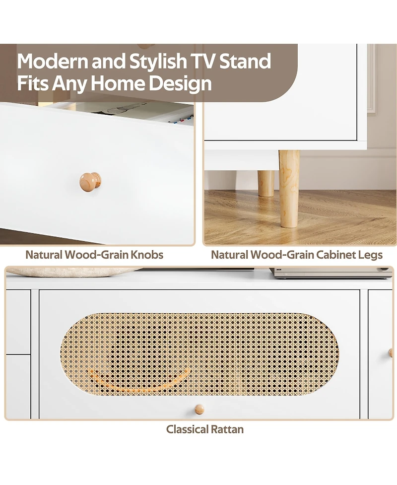 Rainsken Minimalist Tv Stand for TVs Media Console Entertainment Center with Storage Cabinet and 2 Drawers for Living Room
