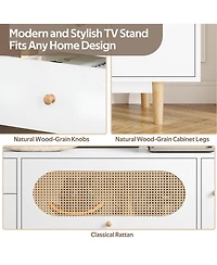 Rainsken Minimalist Tv Stand for TVs Media Console Entertainment Center with Storage Cabinet and 2 Drawers for Living Room